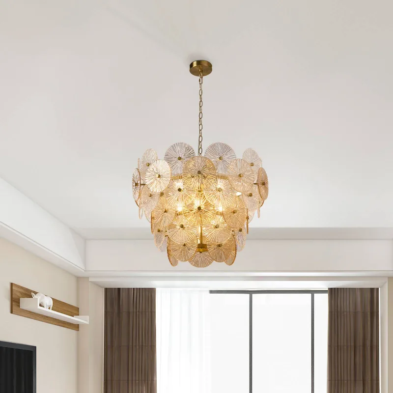 Wagenwiel hanglamp, 9-lamps van Searchlight in Messing, Helder, Amber – productfoto