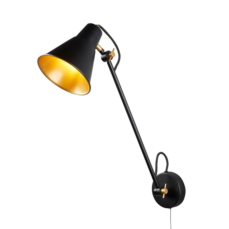 Wandlamp 6302 van metaal, zwart-goud de Searchlight en Noir, Or – photo produit