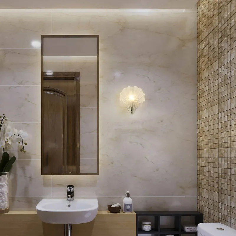 Wandlamp, gesatineerd, schelpvorm, glas, IP44 by Searchlight in White – product photo