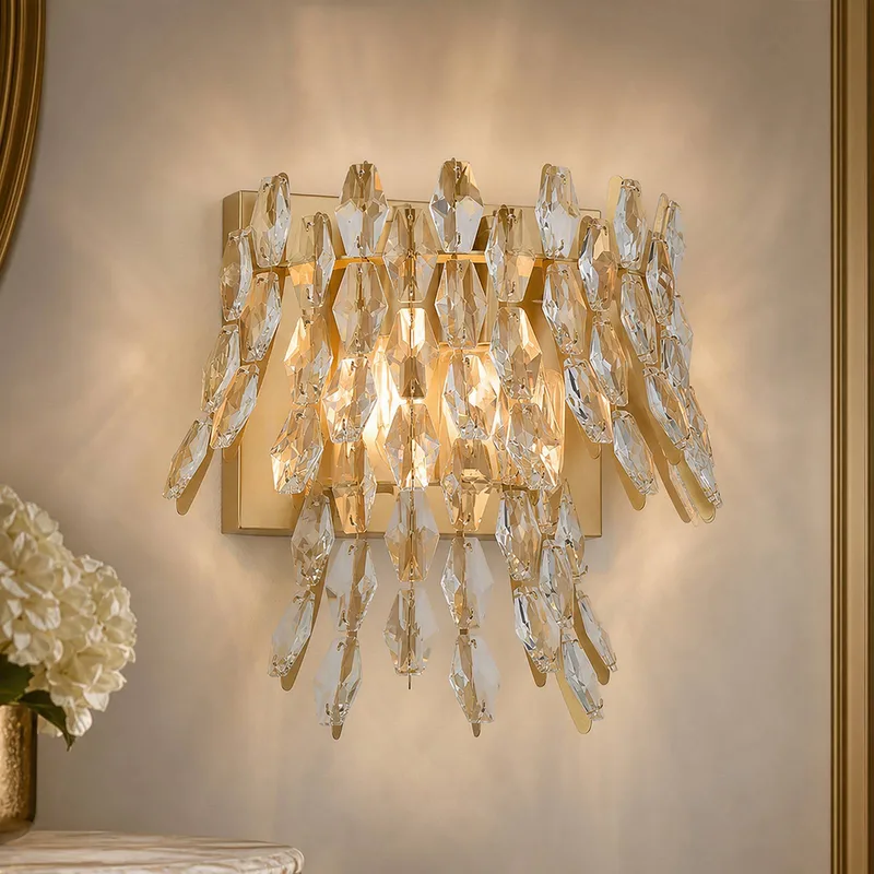 Wandlamp Monarch, goudkleurig/transparant, glas, metaal, E14 fra Searchlight i Guld, Gennemsigtig – produktbillede