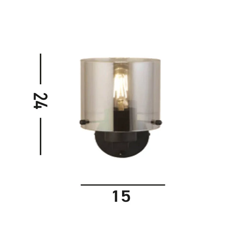 Wandlamp Zweden, zwart/rookgrijs, 1-lamp, staal, glas by Searchlight in Black, Rookgrijs – product photo