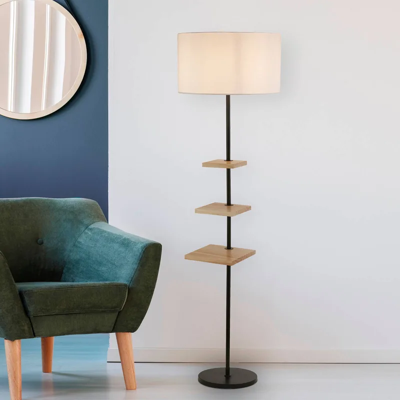 X Norfolk vloerlamp de Searchlight en Noir, Hout, Gris – photo produit