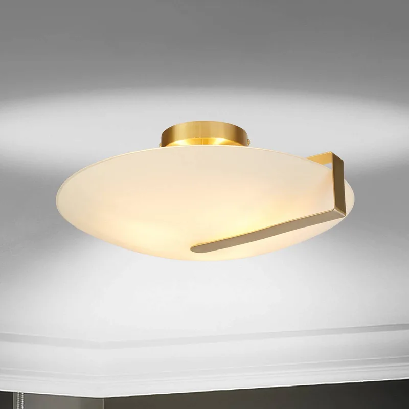 Zonnewijzer plafondlamp, goud/opaal wit, staal, glas, E27 de Searchlight en Blanc, Or – photo produit