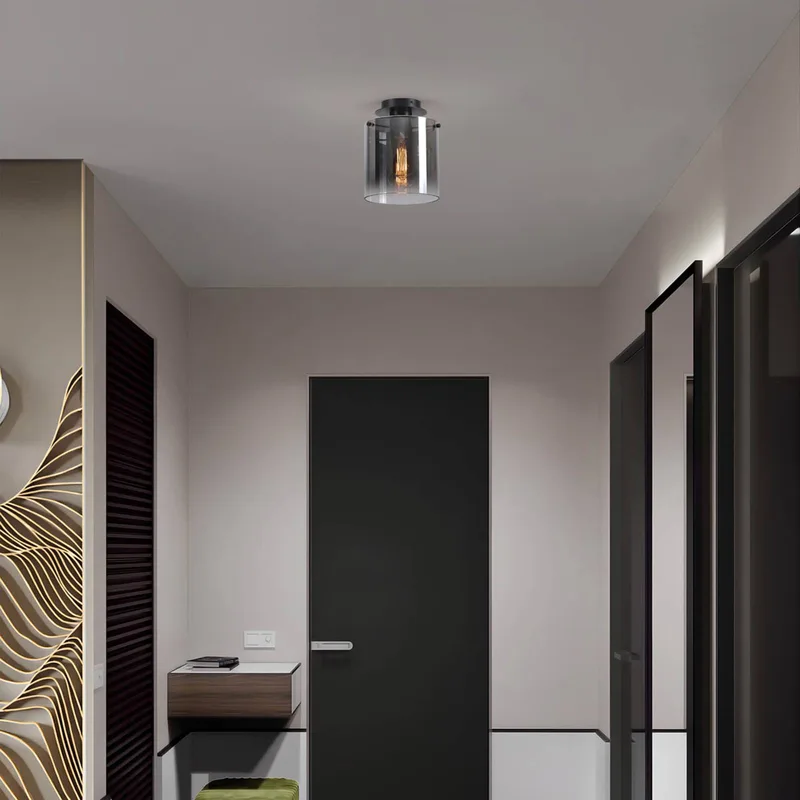 Zweden plafondlamp, zwart/rookgrijs, 1-lamp, staal, glas de Searchlight en Noir, Rookgrijs – photo produit