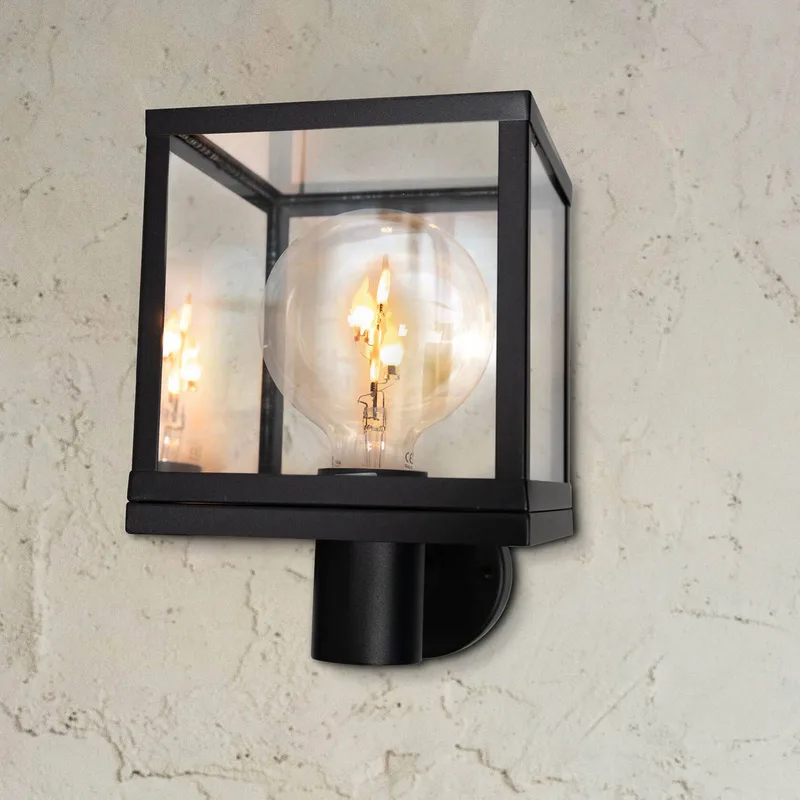 buitenwandlamp Modern, roestvrij staal, glas, E27 de Segula en Noir – photo produit