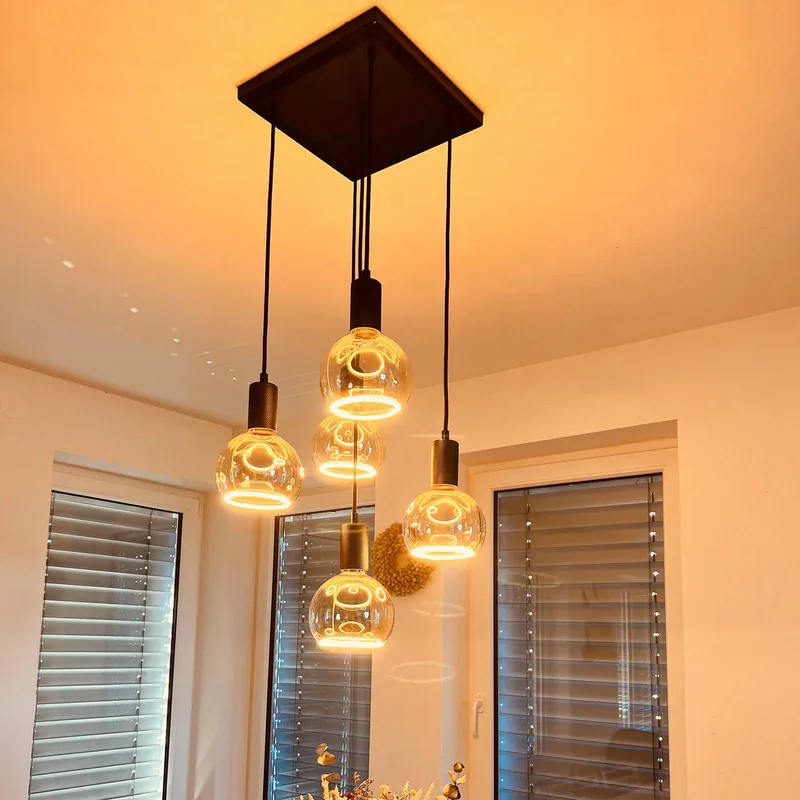 hanglamp Madox Square 5X Wave, staal, E27 de Segula en Noir – photo produit