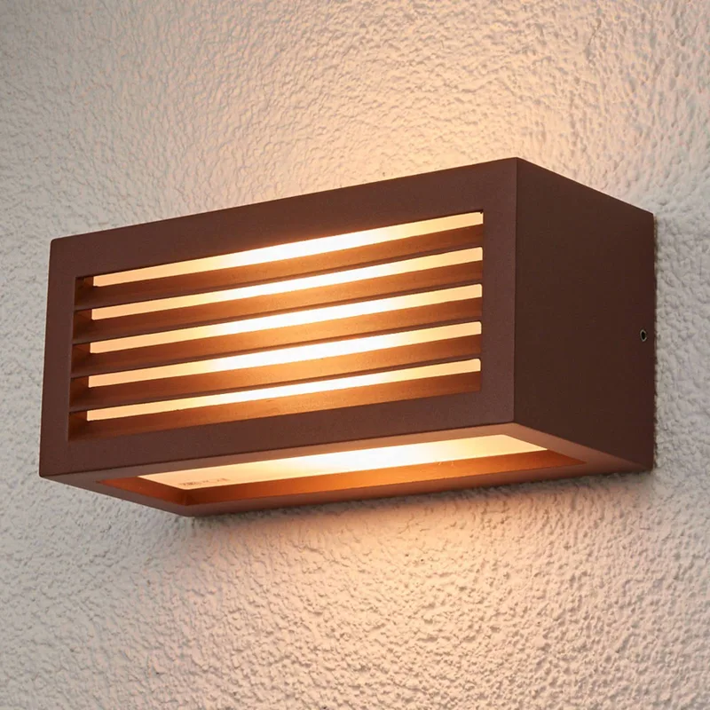 Box L E27 buitenwandlamp, roestbruin de SLV en Roestbruin, Blanc – photo produit
