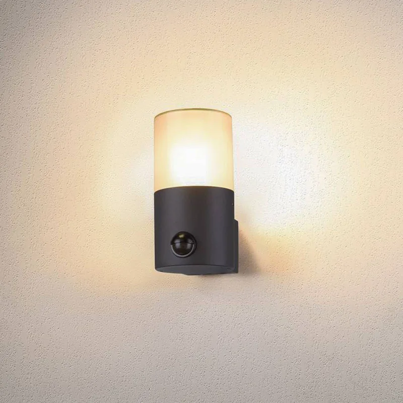 Grafit buitenwandlamp cilindrisch met sensor de SLV en Anthracite, Opaalwit – photo produit