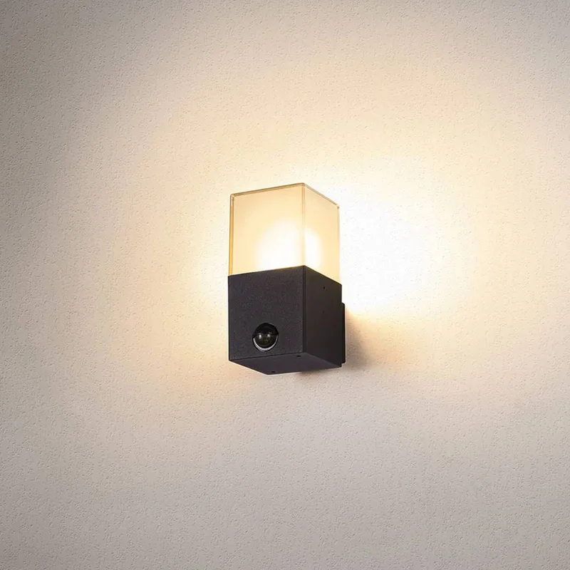 Grafit buitenwandlamp, hoekig, met sensor de SLV en Anthracite, Opaal – photo produit
