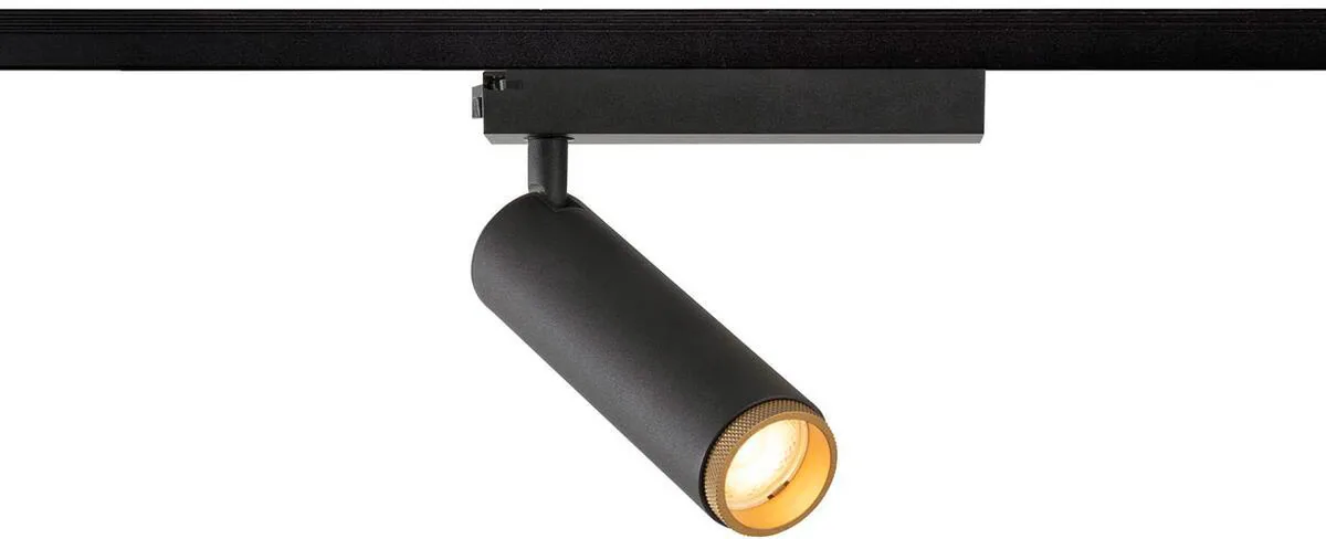 GRIP! M, 1~ Spot, zylindrisch, 2000-3000K, 15W, Dim-to-Warm, PHASE, 42°, schwarz / gold - Leuchten mit 1 Phasen Adapter fra SLV – produktbillede
