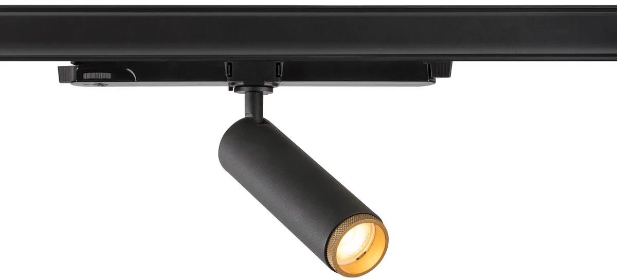 GRIP! M, 3~ Spot, zylindrisch, 2000-3000K, 15W, DALI, Dim-to-Warm, Touch, 42°, schwarz / gold - Leuchten mit 3 Phasen Adapter 230V van SLV – productfoto