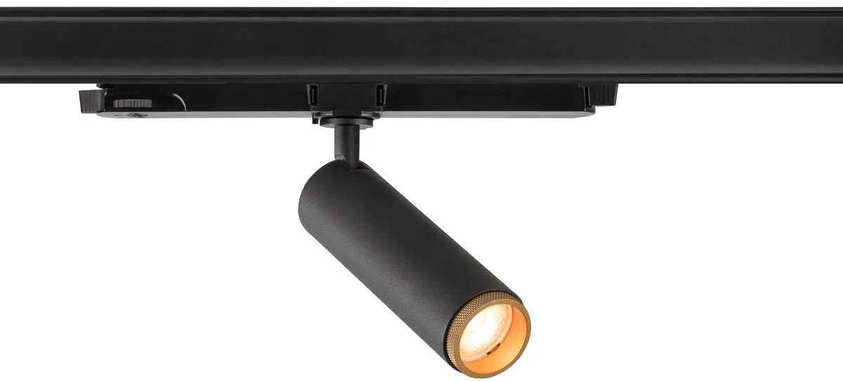 GRIP! M, 3~ Spot, zylindrisch, 2700K, 20W, DALI, Touch, 42°, schwarz / gold - Leuchten mit 3 Phasen Adapter 230V von SLV – Produktfoto