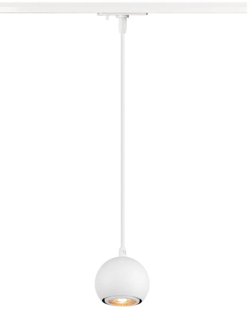 LIGHT EYE® 90, 1~ Pendelleuchte, GU10, Pendellänge 150cm, 1x max. 6W, matt weiß - Leuchten mit 1 Phasen Adapter by SLV – product photo
