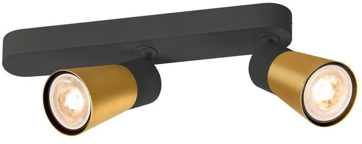 PURI 2.0 Cone, Wand- und Deckenaufbauleuchte, asymmetrisch, 2 x max. 6W GU10, schwarz / gold - Wand- und Deckenleuchten von SLV – Produktfoto