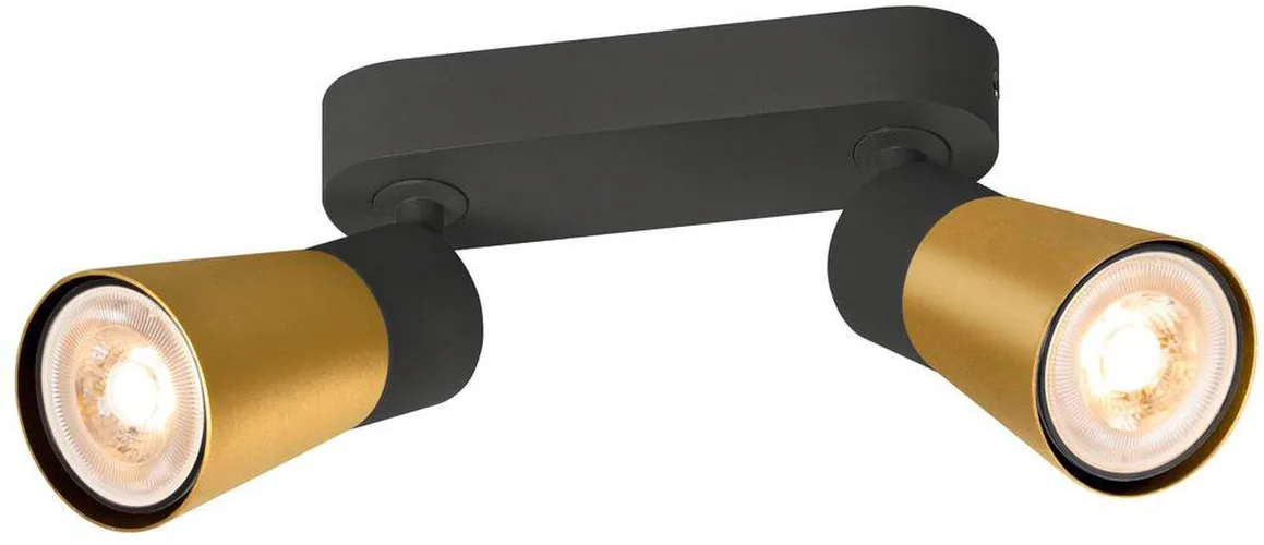 PURI 2.0 Cone, Wand- und Deckenaufbauleuchte, long, 2 x max. 6W GU10, schwarz / gold - Wand- und Deckenleuchten von SLV – Produktfoto