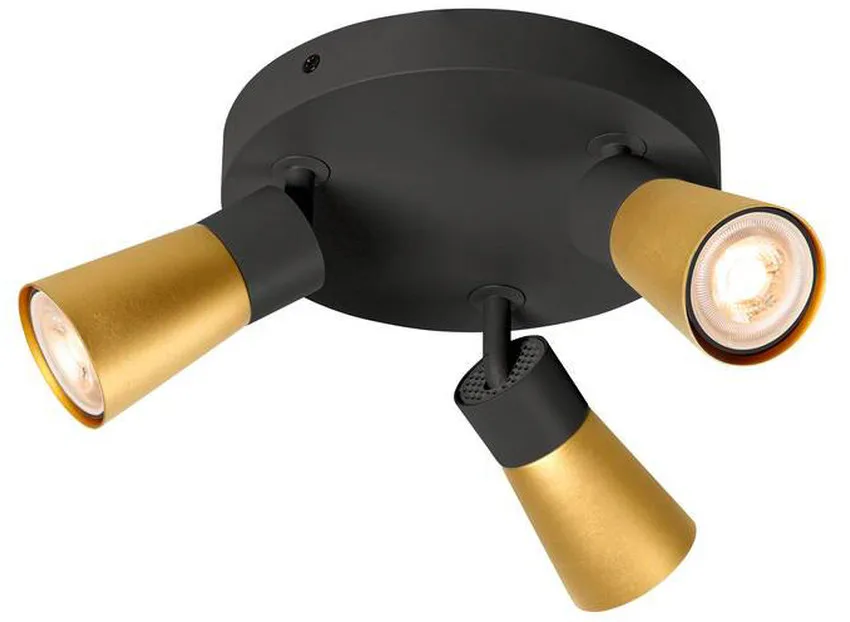 PURI 2.0 Cone, Wand- und Deckenaufbauleuchte, rund, 3 x max. 6W GU10, schwarz / gold - Wand- und Deckenleuchten von SLV – Produktfoto