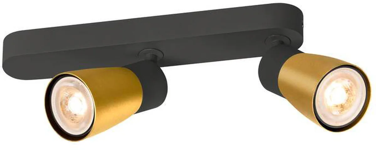 PURI 2.0 Dome, Wand- und Deckenaufbauleuchte, asymmetrisch, 2 x max. 6W GU10, schwarz / gold - Wand- und Deckenleuchten von SLV – Produktfoto