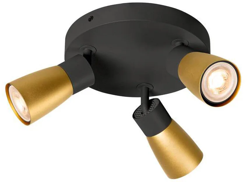 PURI 2.0 Dome, Wand- und Deckenaufbauleuchte, rund, 3 x max. 6W GU10, schwarz / gold - Wand- und Deckenleuchten von SLV – Produktfoto