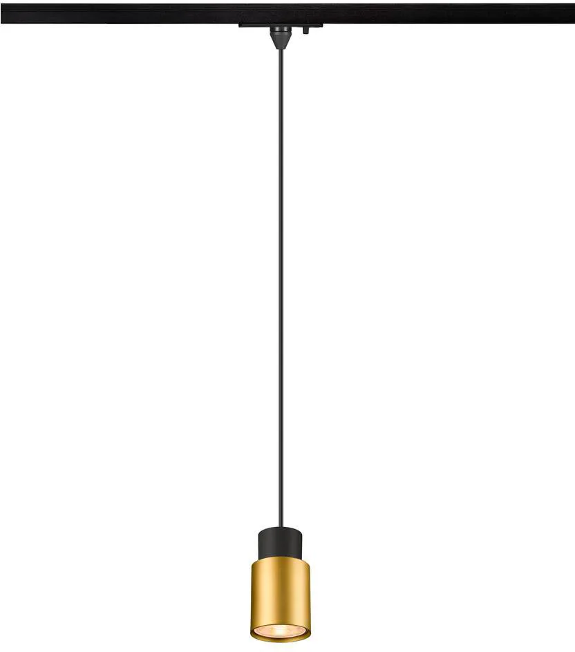 PURI 2.0 Tube, 1~ Pendelleuchte, GU10, Pendellänge 200cm, 1x max. 6W, schwarz / gold - Leuchten mit 1 Phasen Adapter fra SLV – produktbillede