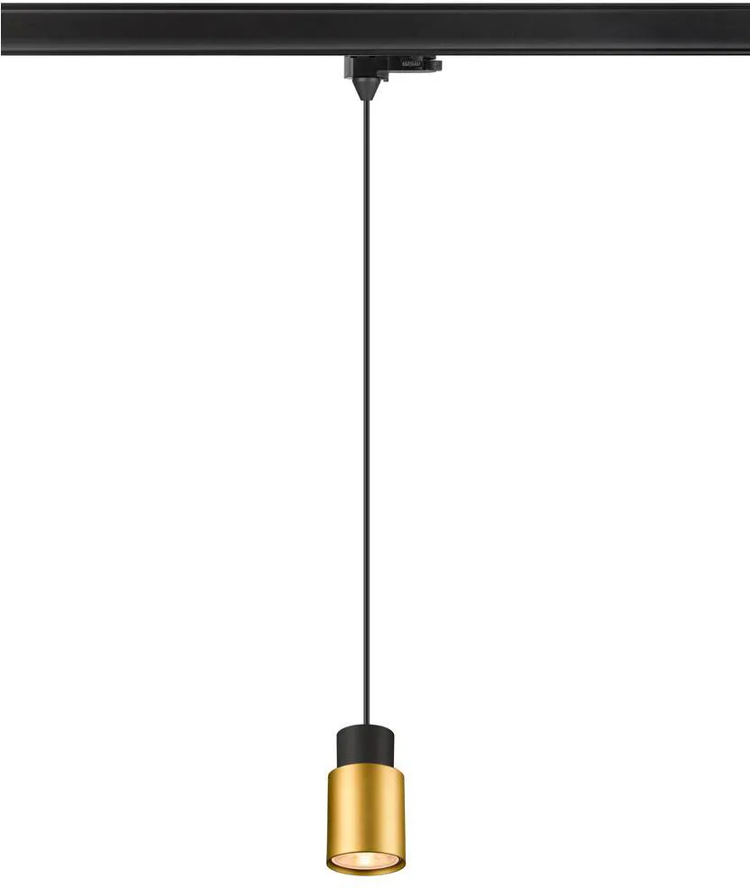 PURI 2.0 Tube, 3~ Pendelleuchte, GU10, Pendellänge 200cm, 1x max. 6W, schwarz / gold - Leuchten mit 3 Phasen Adapter 230V från SLV – produktbild