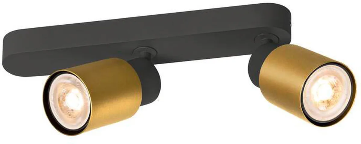 PURI 2.0 Tube, Wand- und Deckenaufbauleuchte, asymmetrisch, 2 x max. 6W GU10, schwarz / gold - Wand- und Deckenleuchten von SLV – Produktfoto
