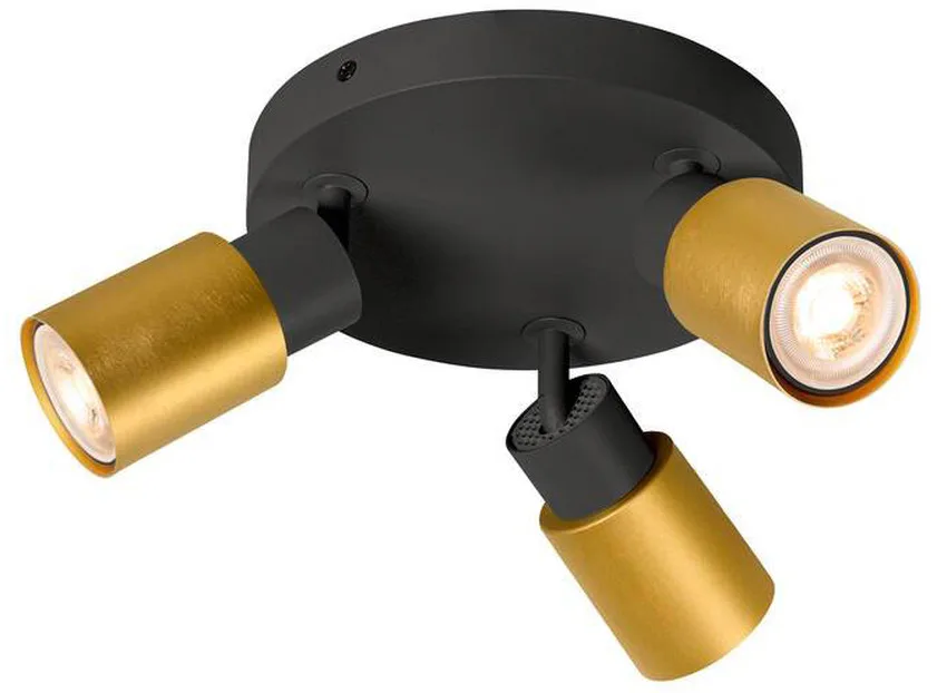 PURI 2.0 Tube, Wand- und Deckenaufbauleuchte, rund, 3 x max. 6W GU10, schwarz / gold - Wand- und Deckenleuchten de SLV – photo produit