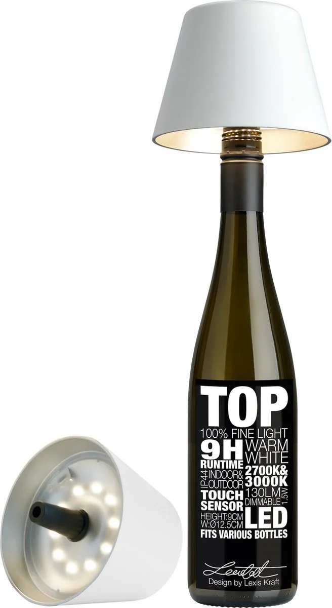Flessenlamp " TOP " met houdbare kurk| Led| - oplaadbaar - indoor - outdoor - acculamp fra Sompex i Hvid – produktbillede