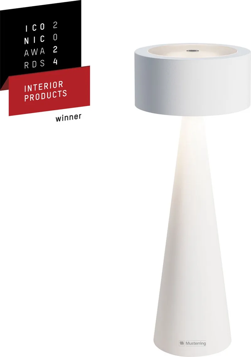 Musterring tafellamp ELODY - oplaadbaar,wit | Accu | LED tafellamp voor buiten en binnen - Werkt op batterijen - Aluminium - Dimbaar - Incl. Inductie oplaadbaar de Sompex en Blanc – photo produit