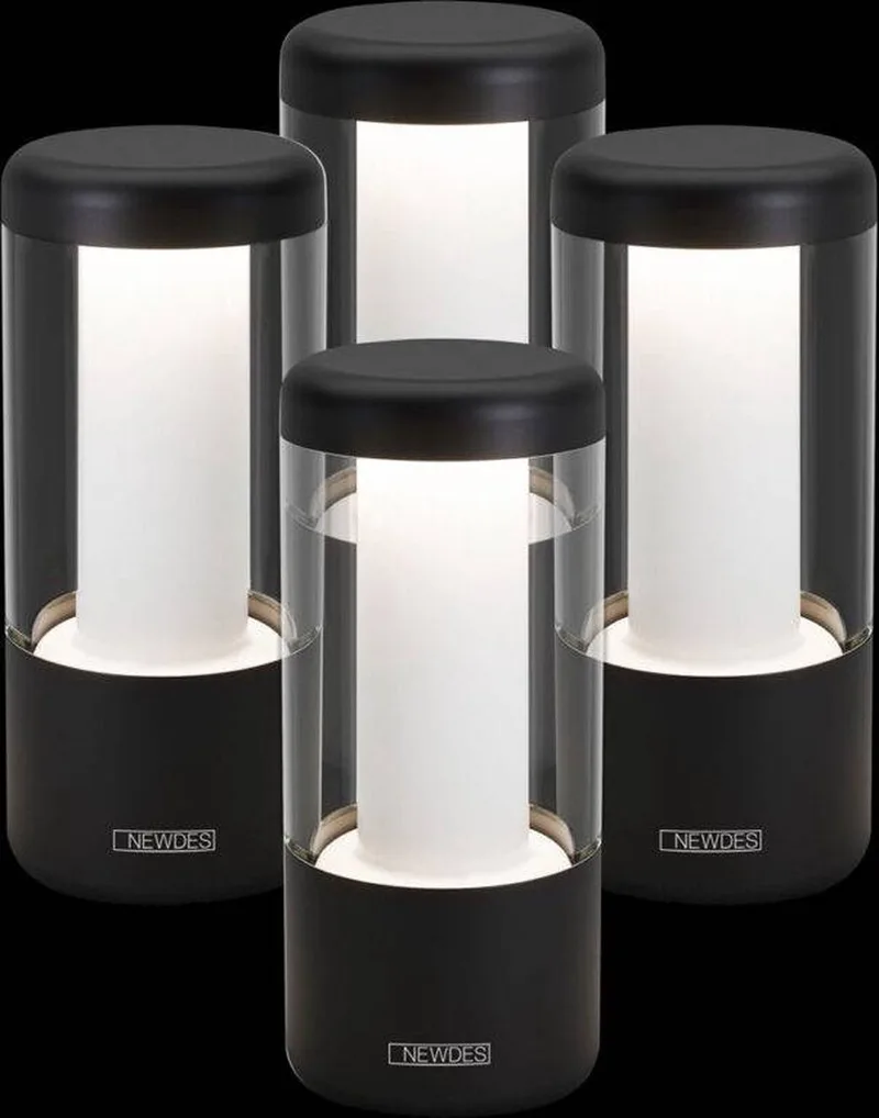 NEWDES Oplaadbare tafellampen set NIP van 4, - voor binnen en buiten - dimbaar - acculampjes de Sompex en Noir – photo produit