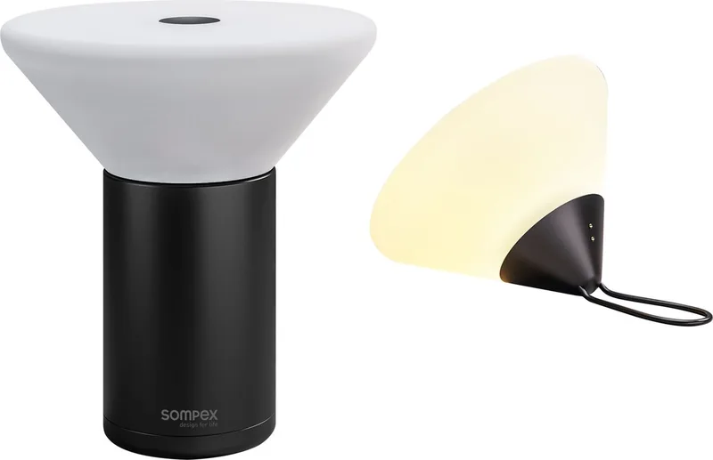 Tafellamp Mikono | Accu | Dimbaar/ oplaadbaar / te gebruiken als tafellamp maar ook als hanglamp / ideaal voor camping / buiten / op reis de Sompex en Noir – photo produit