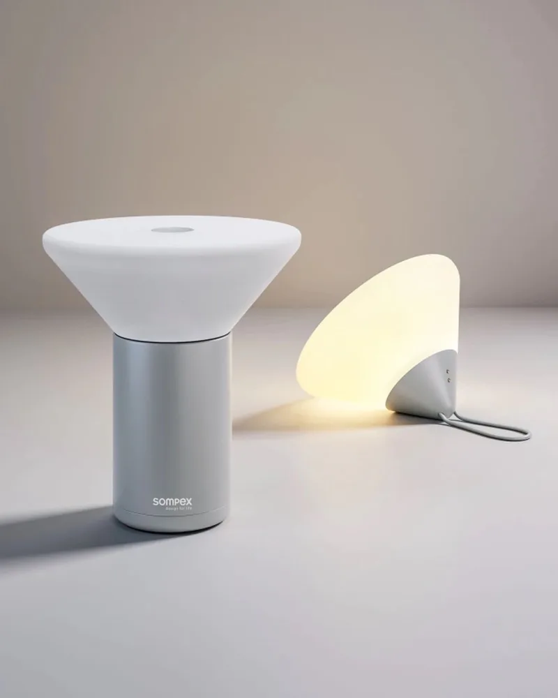Tafellamp Mikono | Grijs / Accu | Dimbaar/ oplaadbaar / te gebruiken als tafellamp maar ook als hanglamp / ideaal voor camping / buiten / op reis by Sompex in Silver – product photo