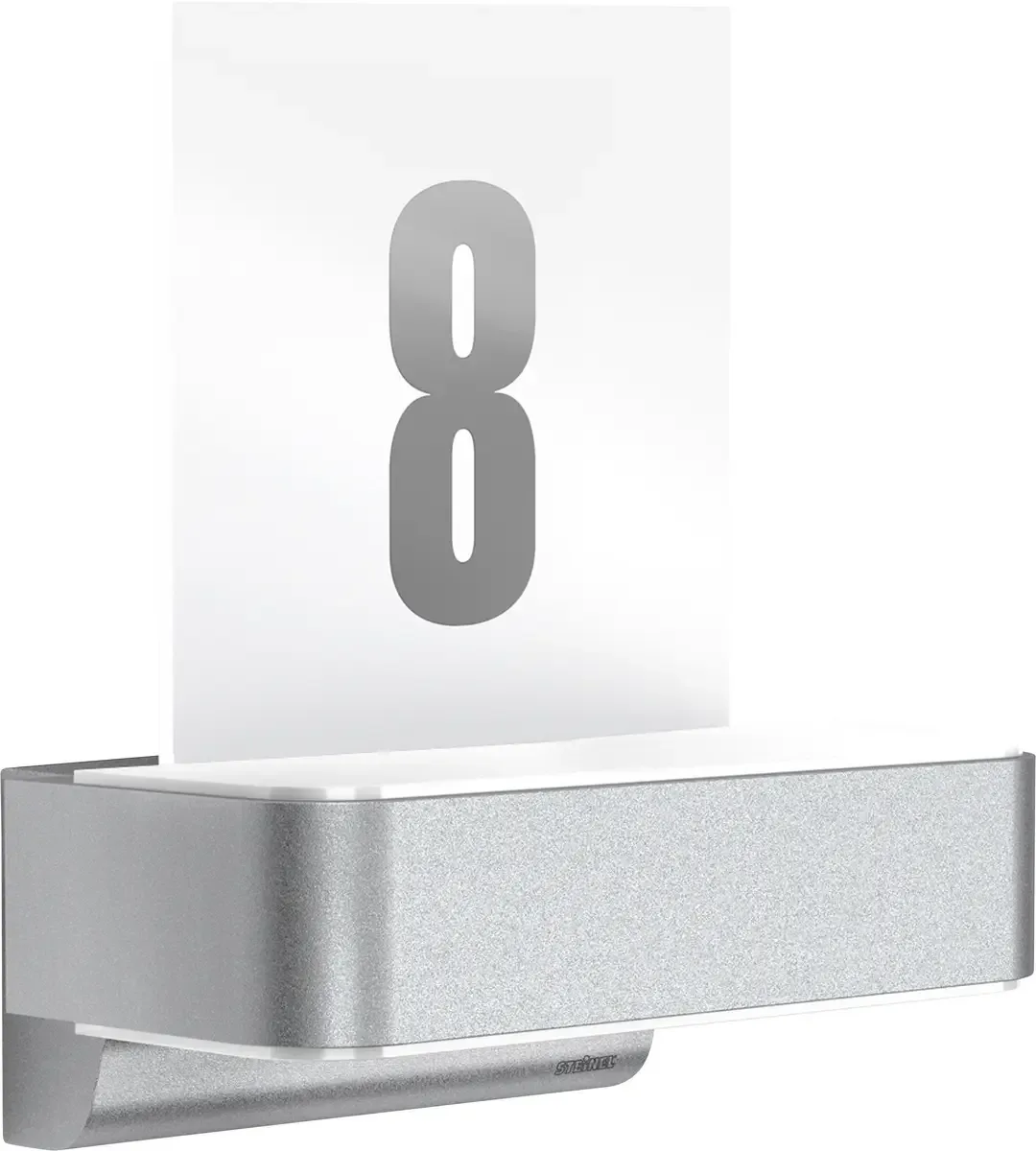L 820 SC SI Up- & Downlight House number 087579 LED-buitenlamp met bewegingsmelder (wand), LED-huisnummerlamp met bewegingsmelder LED vast ingebouwd by Steinel in Silver – product photo