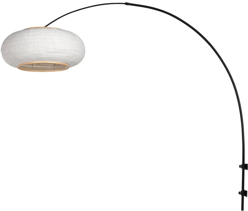 Boog wandlamp Silva Alba 4619ZW zwart met linnen kap Ø60 cm, verstelbaar, hout en metaal, Steinhauer de Steinhauer en Blanc, Noir – photo produit