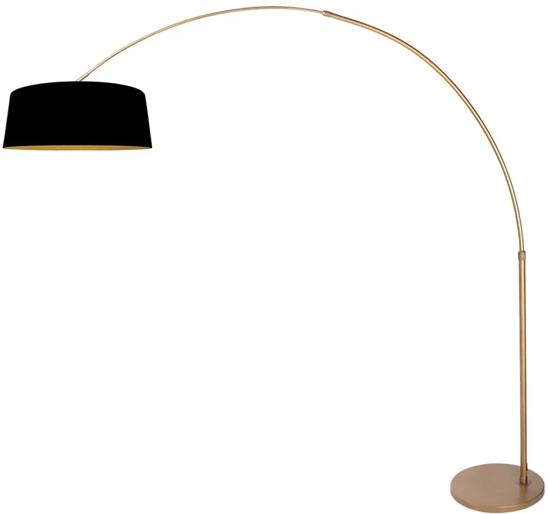 Booglamp Luma-Dark 4311BR - Metaal en textiel - Hoogte verstelbaar 210-240 cm - Zwarte kap met gouden binnenzijde de Steinhauer en Marron, Or, Noir – photo produit