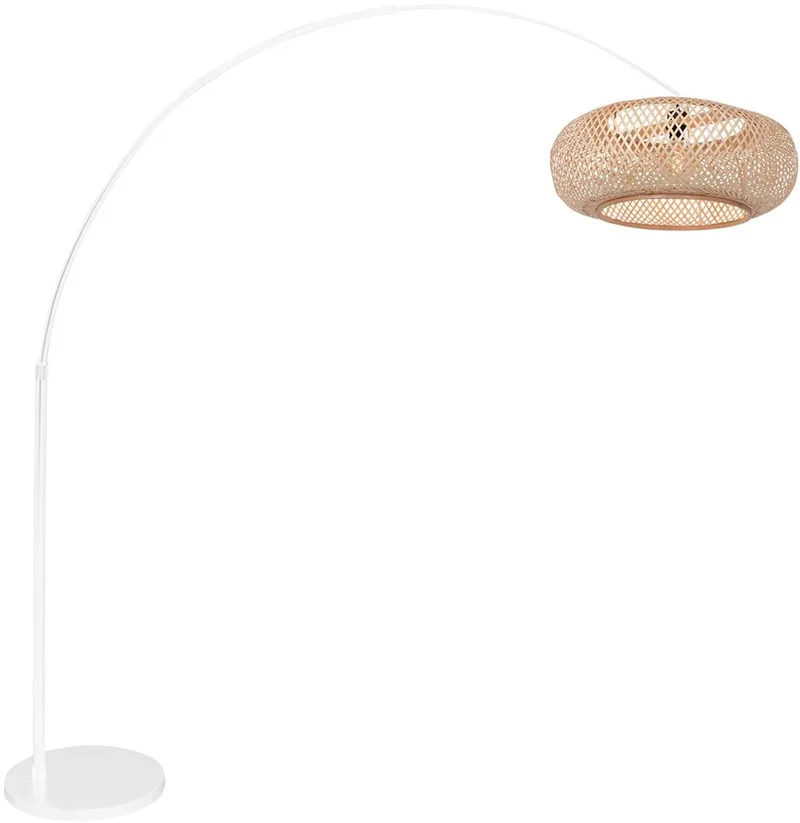 Bogen-Stehlampe Sparkled Light weiß/Bambusgeflecht natur von Steinhauer in Beige, Weiß – Produktfoto