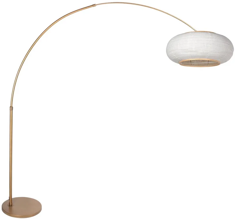 Booglamp Silva Alba 4672BR brons met linnen kap Ø60 cm - Vloerlamp - Hout, linnen, metaal - In hoogte verstelbaar, driemaal verstelbaar von Steinhauer in Braun, Weiß – Produktfoto