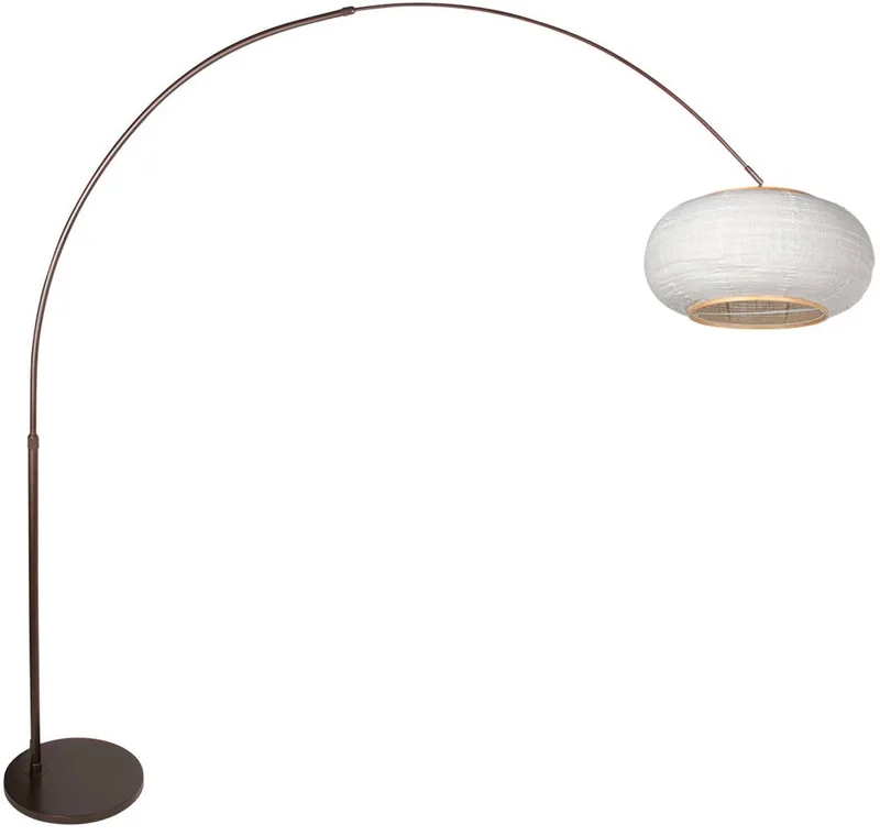 Booglamp Silva Alba 4761CA cacao met linnen kap Ø60 cm, hoogte verstelbaar van 210-240 cm, elegante vloerlamp van Steinhauer voor binnen gebruik fra Steinhauer i Brun, Hvid – produktbillede