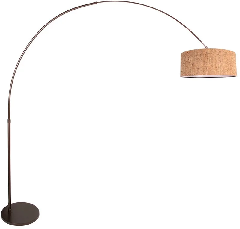 Booglamp Sparkled Light 4754CA cacao met beige kurkstructuur kap, verstelbaar van 210 tot 240 cm, Steinhauer, trendy vloerlampen de Steinhauer en Marron, Beige – photo produit