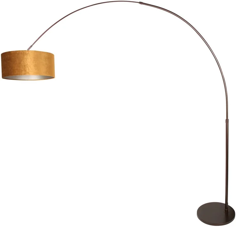 Booglamp Sparkled Light 4765CA Cacao met luxe gouden velours kap, hoogte 210-240 cm, verstelbaar, Steinhauer Vloerlampen fra Steinhauer i Brun, Guld – produktbillede