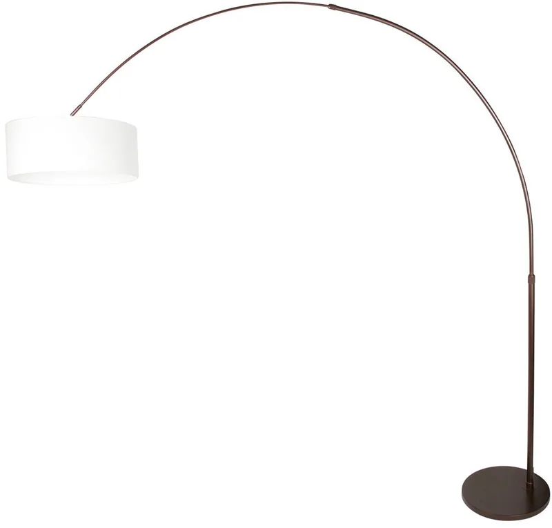 Booglamp Sparkled Light 4766CA Cacao met Grof Wit Linnen Kap - Verstelbaar in Hoogte van 210 tot 240 cm - Trendy Design van Steinhauer by Steinhauer in Brown, White – product photo