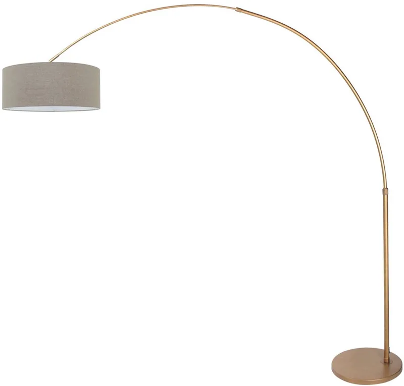Booglamp Sparkled Light 4904BR brons met grijs linnen kap, hoogte 210-240 cm, verstelbaar en kantelbaar, Steinhauer de Steinhauer en Marron, Gris – photo produit