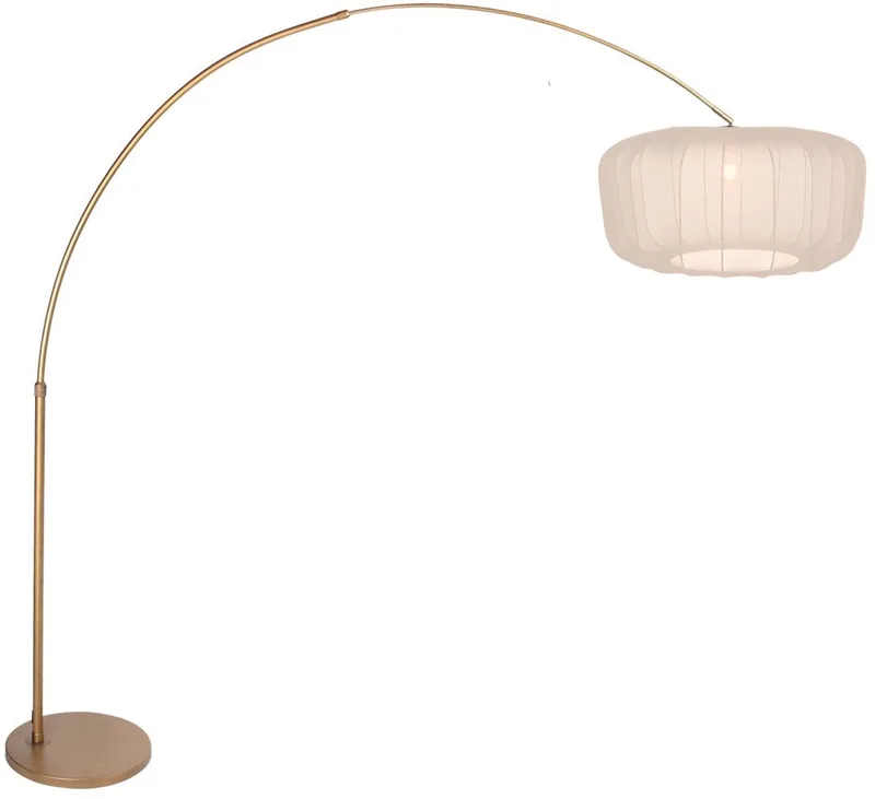 Booglamp Vela Lino 4673BR brons met beige-crème textiel kap 60 cm diameter, hoogte 210-240 cm, verstelbaar, Steinhauer fra Steinhauer i Beige, Brun, Creme – produktbillede
