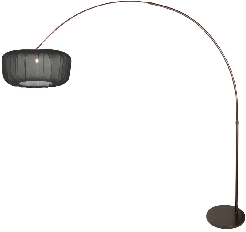 Booglamp Vela Lino 4763CA cacao met zwarte textiel kap Ø60 cm - Verstelbaar, metaal en textiel, trendy Steinhauer binnen verlichting de Steinhauer en Marron, Noir – photo produit
