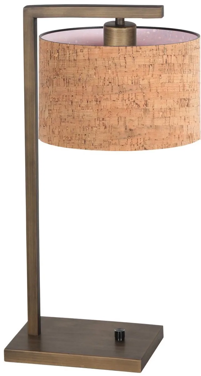 Bronzen tafellamp Stang 4900BR met beige kurkstructuur kap, hoogte 51cm en diepte 20cm, Steinhauer, Landelijk stijl von Steinhauer in Beige, Braun – Produktfoto