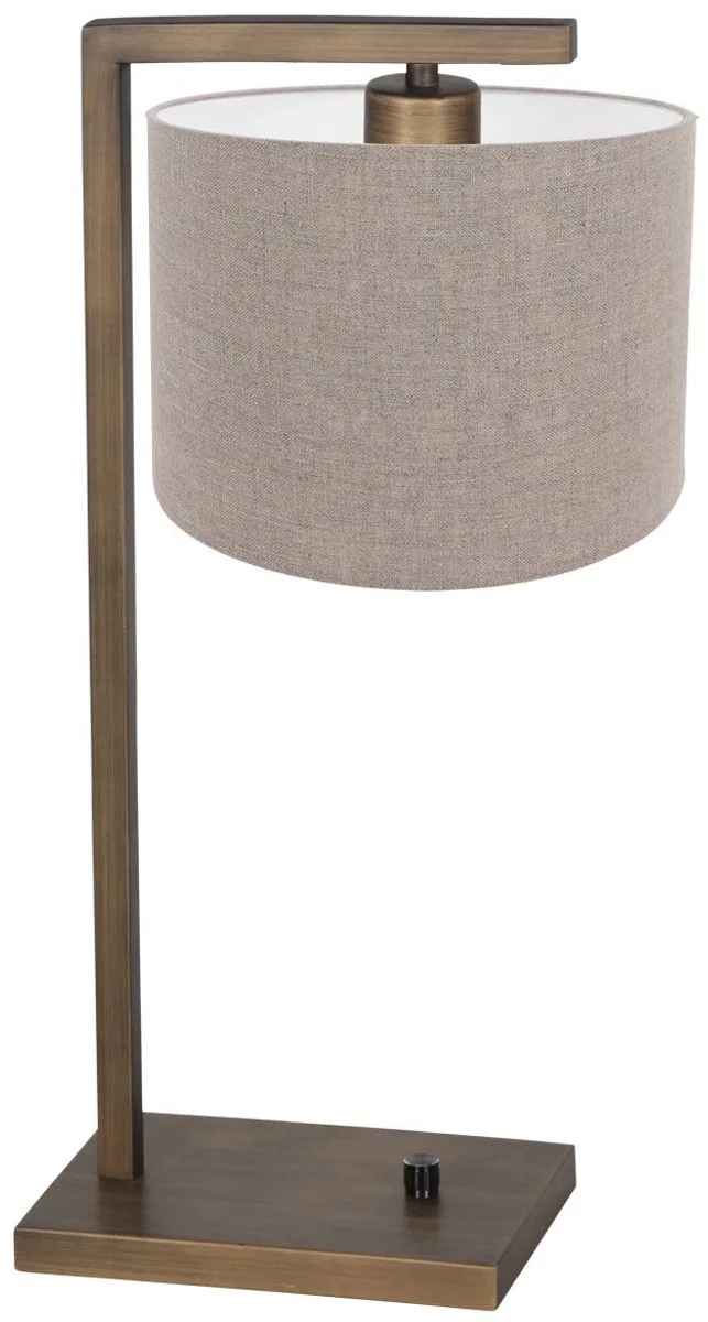 Bronzen tafellamp Stang 4903BR met grof grijze linnen kap, kantelbaar, 51cm hoog en 20cm diep van Steinhauer in Bruin, Grijs – productfoto