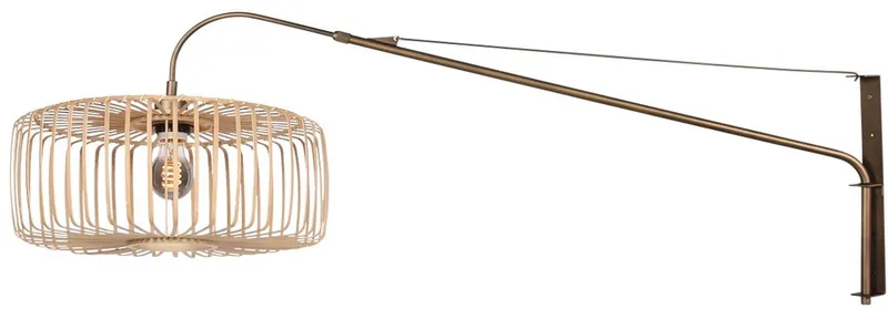 Bronzen wandlamp 4753BR Breeza-Beache van Steinhauer met naturel bamboe kap (50cm diameter, 21cm hoogte) - Draaibaar, kantelbaar en uitschuifbaar fra Steinhauer i Brun – produktbillede
