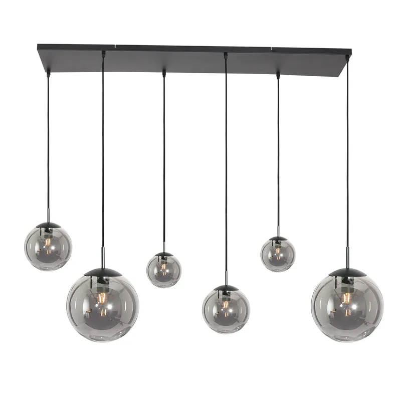 Hanglamp | 120 cm | bollique | 6 lichts | E27 | grijs zwart | glas metaal | design hotel chique de Steinhauer – photo produit 1 sur 3