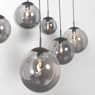 Hanglamp | 120 cm | bollique | 6 lichts | E27 | grijs zwart | glas metaal | design hotel chique de Steinhauer – photo produit 3 sur 3