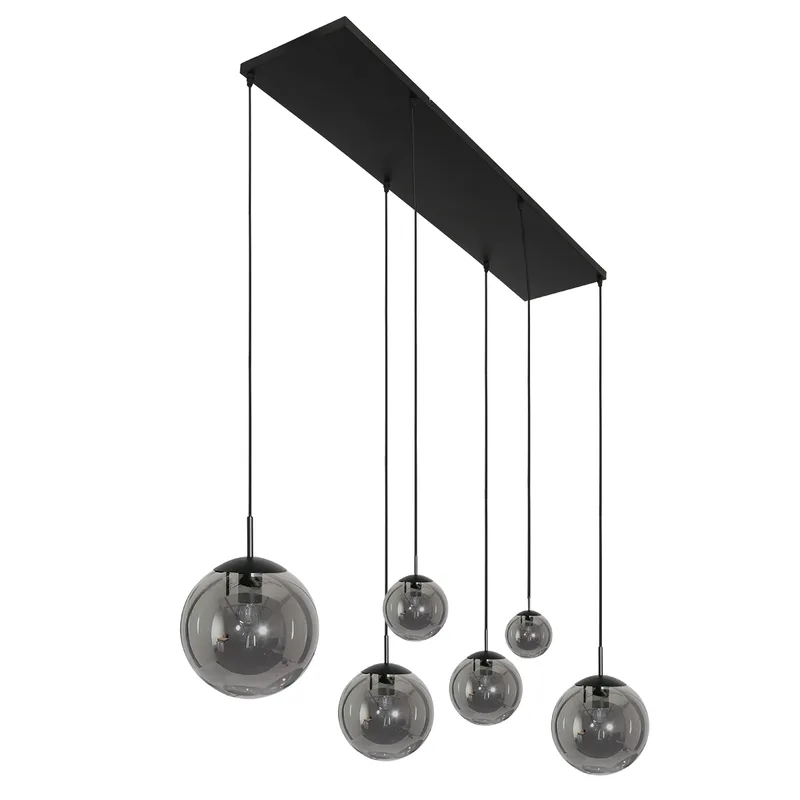 Hanglamp | 120 cm | bollique | 6 lichts | E27 | grijs zwart | glas metaal | design hotel chique de Steinhauer – photo produit 2 sur 3