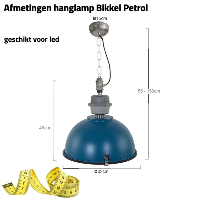 Hanglamp | 42 cm | bikkel industriële hanglampen | E27 | blauw groen | glas metaal | industriële de Steinhauer – photo produit 3 sur 3